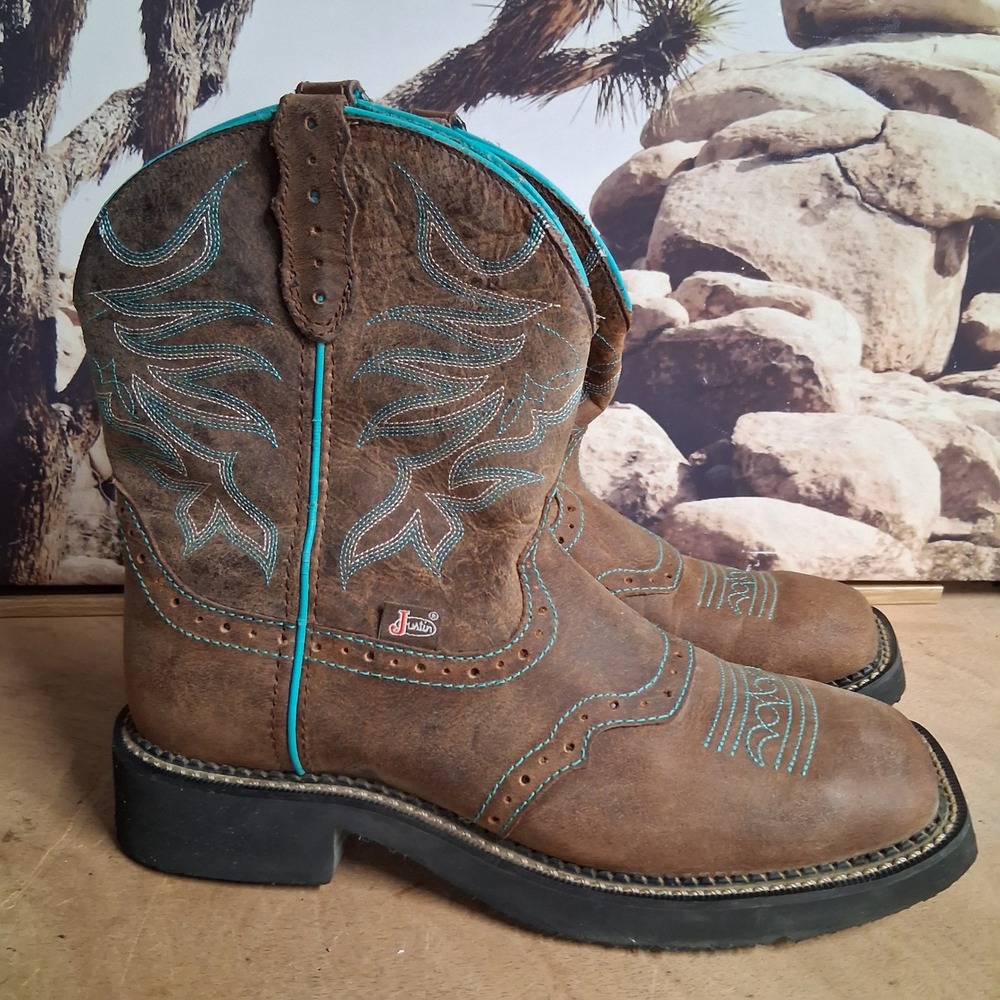 Justin Gypsy Brown Leather Turquoise Western Cowboy Boots Womens 9 B L2905